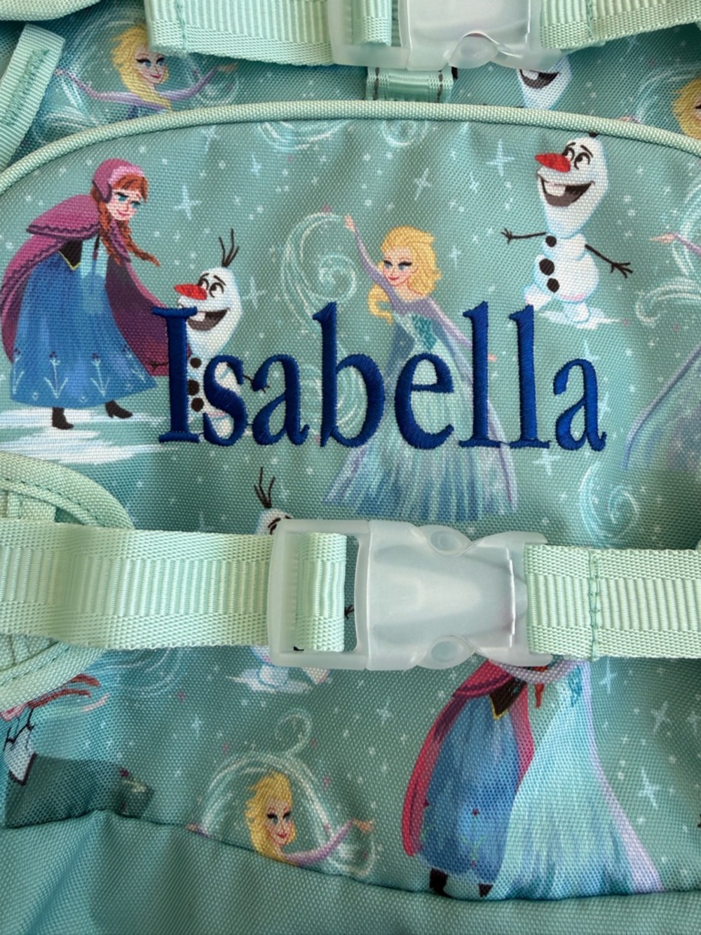 Disney Mint Blue Frozen Character Kids Backpack Large embroidered name Isabella - Picture 9 of 15